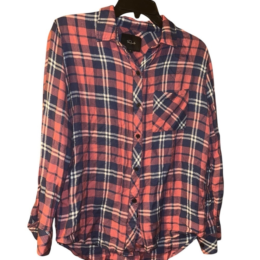 Woman rails hunter pink navy plaid button down shirt small s